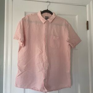 Men's Light Pink Linen Gap Button Up Shirt Short Sleeve Size Medium